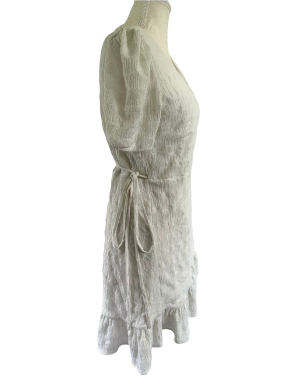 Mango White Textured Ruffle Wrap Mini Dress Size 6 / M - Picture 2 of 7